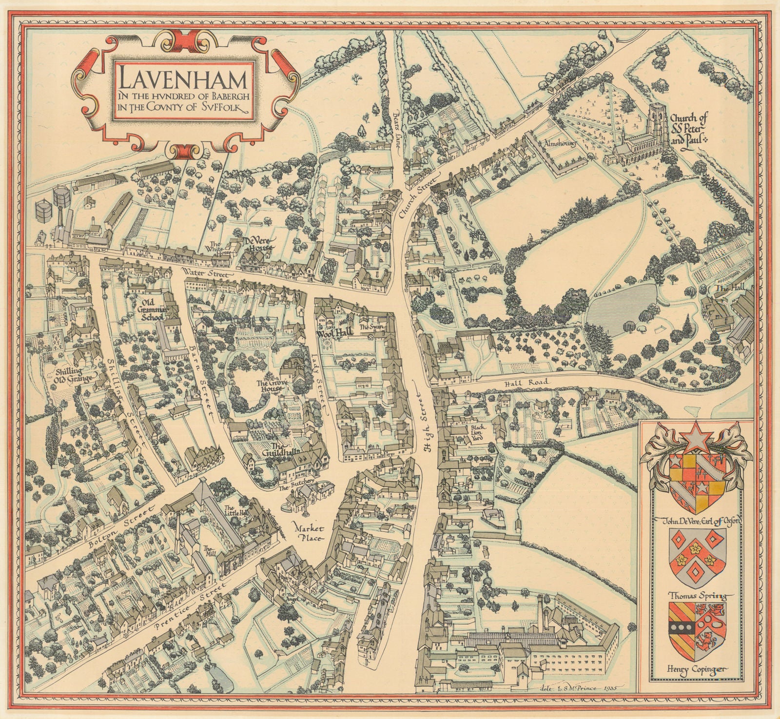 Lavenham in the Hundred of Babergh… County of Suffolk by Louis Prince 1935 map